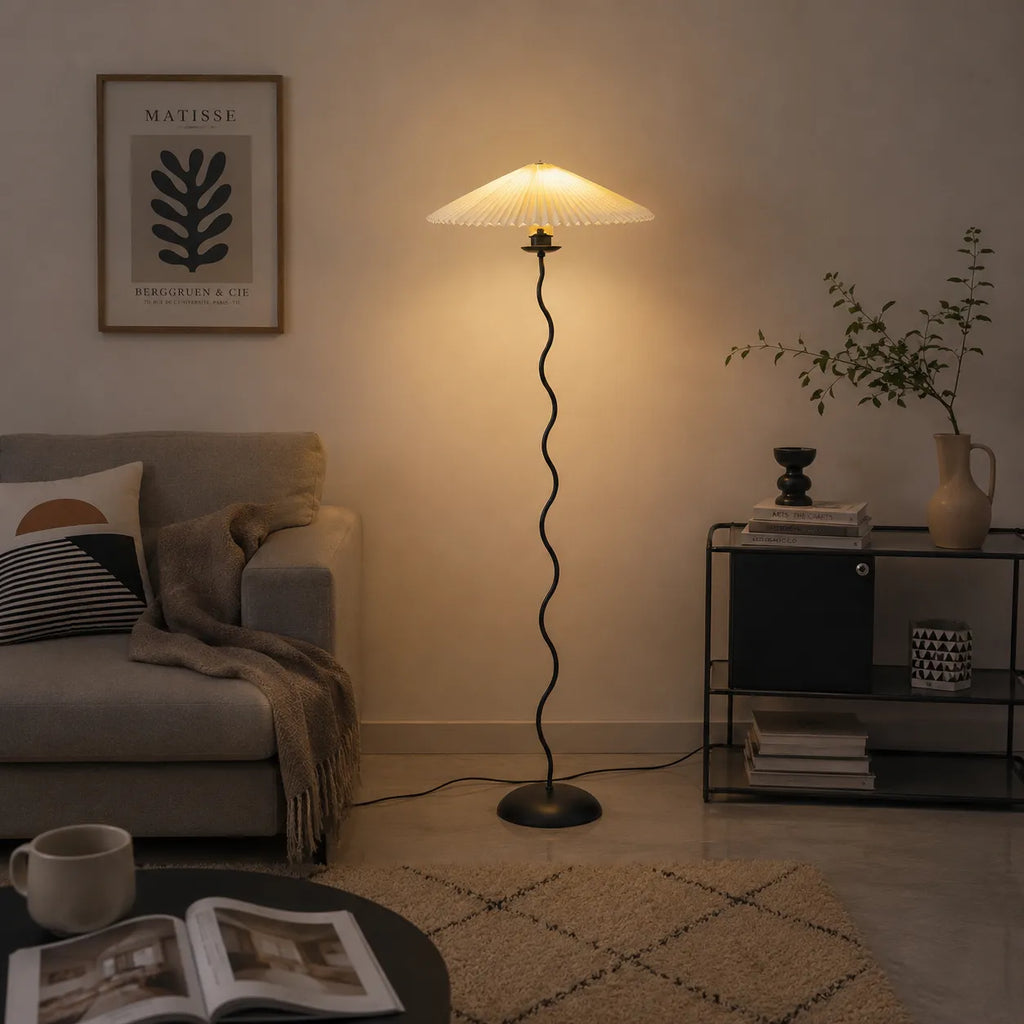 Odette Modern Squiggle Metal & Fabric Floor Lamp