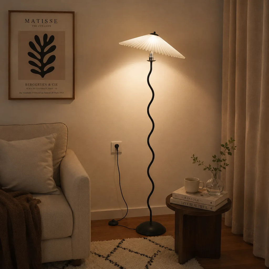 Odette Modern Squiggle Metal & Fabric Floor Lamp