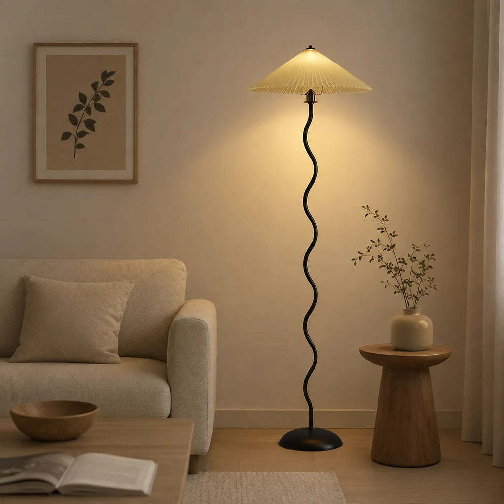 Odette Modern Squiggle Metal & Fabric Floor Lamp