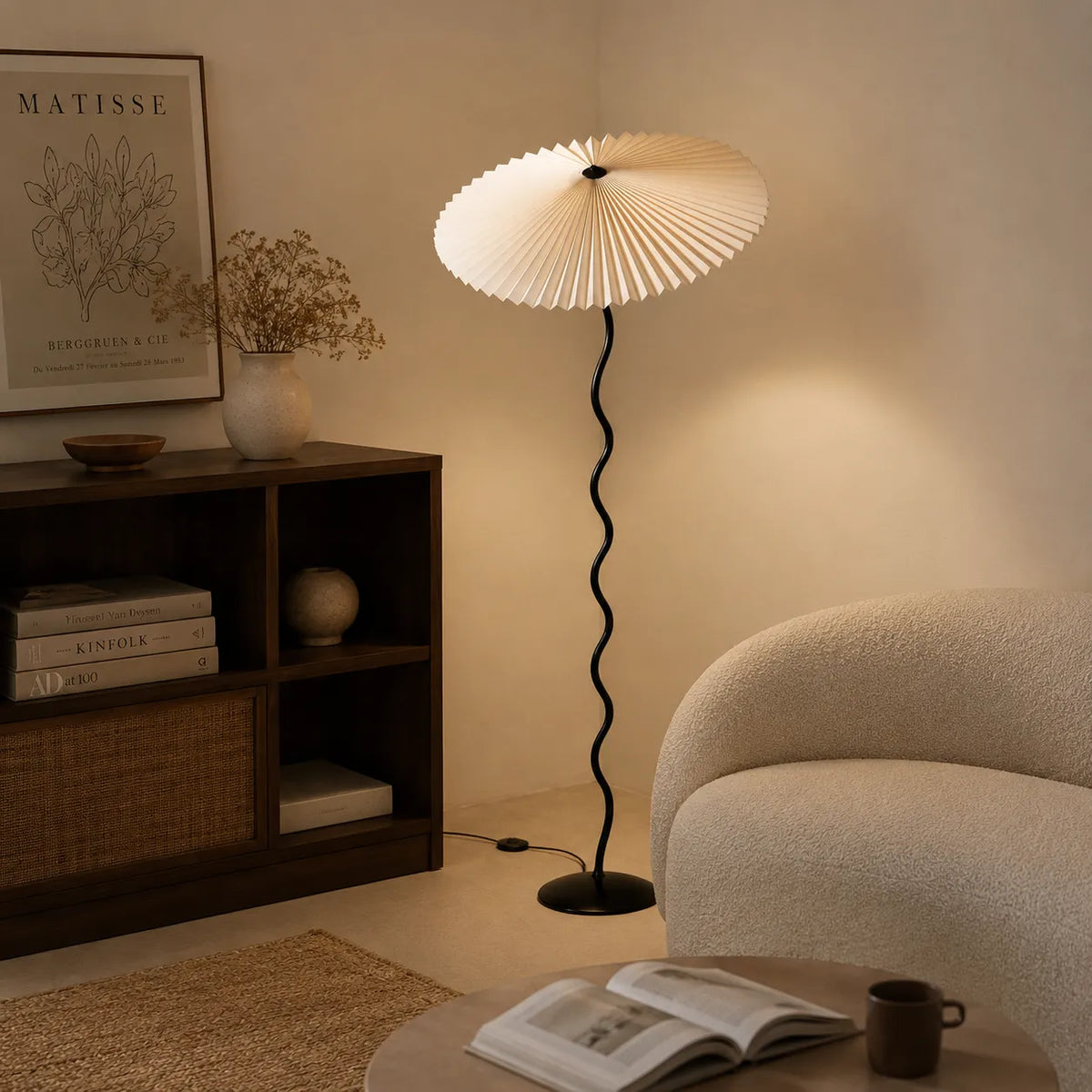 Odette Modern Squiggle Metal & Fabric Floor Lamp
