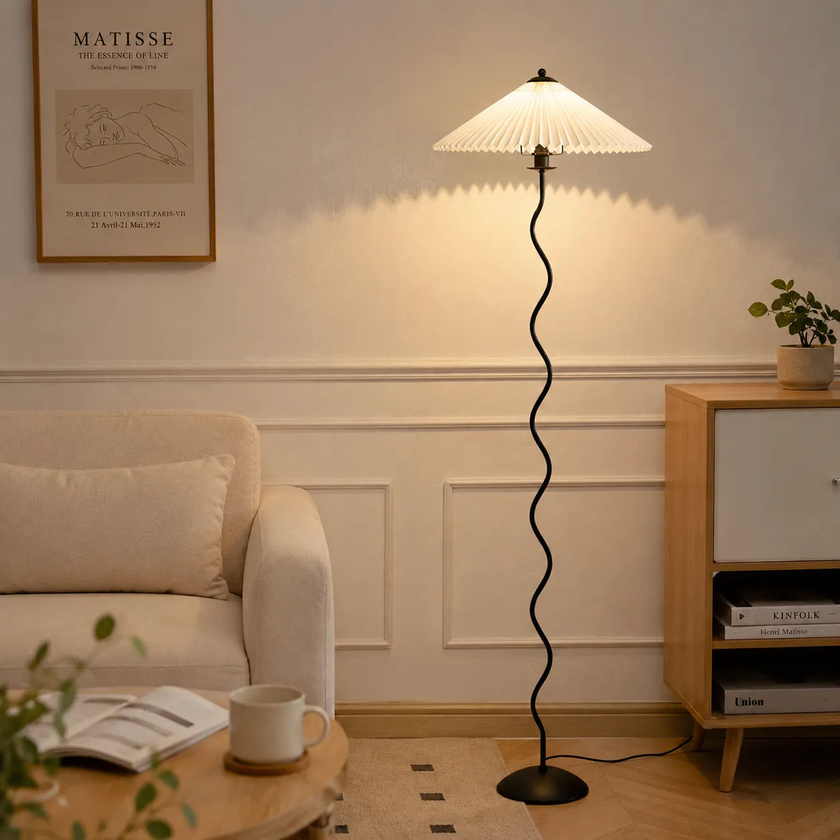 Odette Modern Squiggle Metal & Fabric Floor Lamp