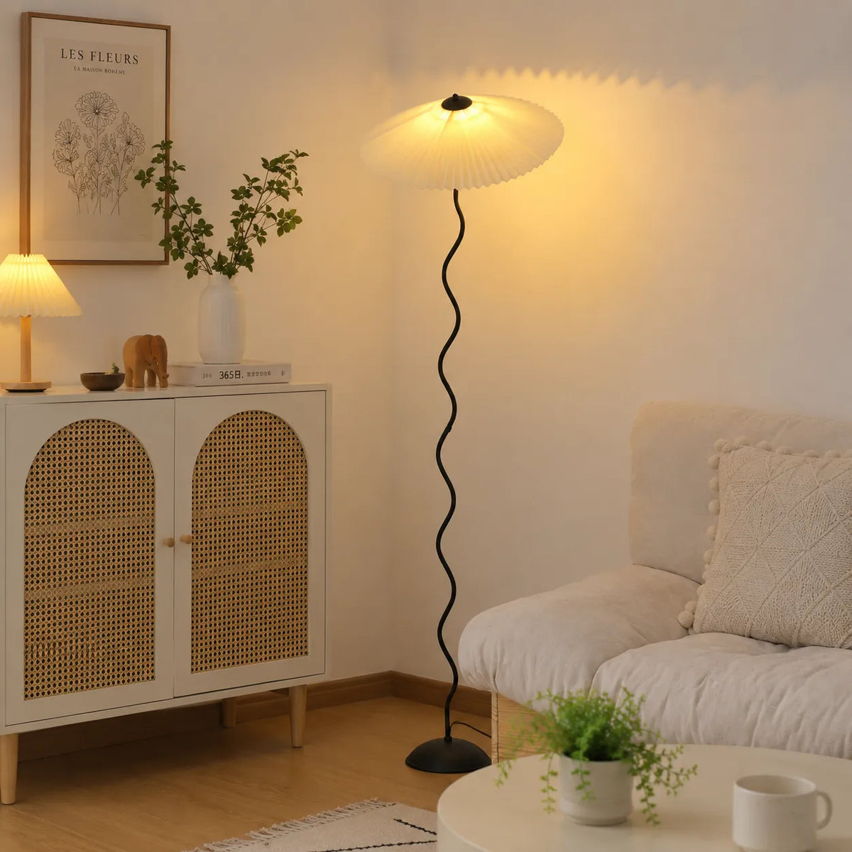 Odette Modern Squiggle Metal & Fabric Floor Lamp