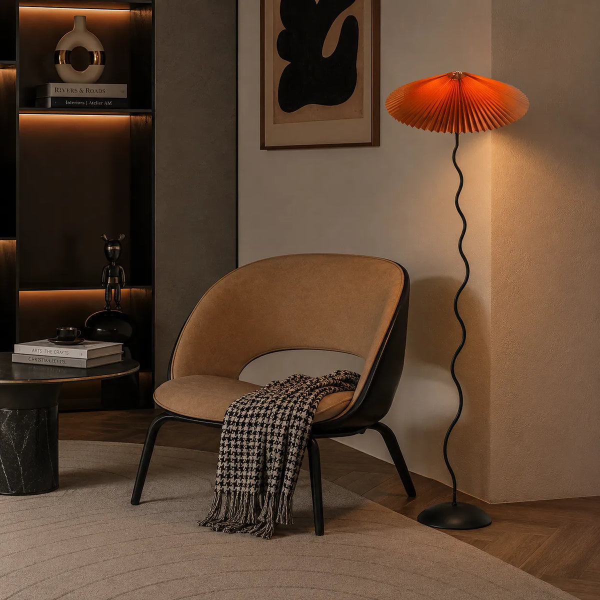 Odette Modern Squiggle Metal & Fabric Floor Lamp
