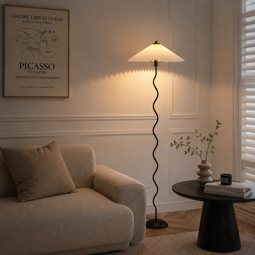 Odette Modern Squiggle Metal & Fabric Floor Lamp
