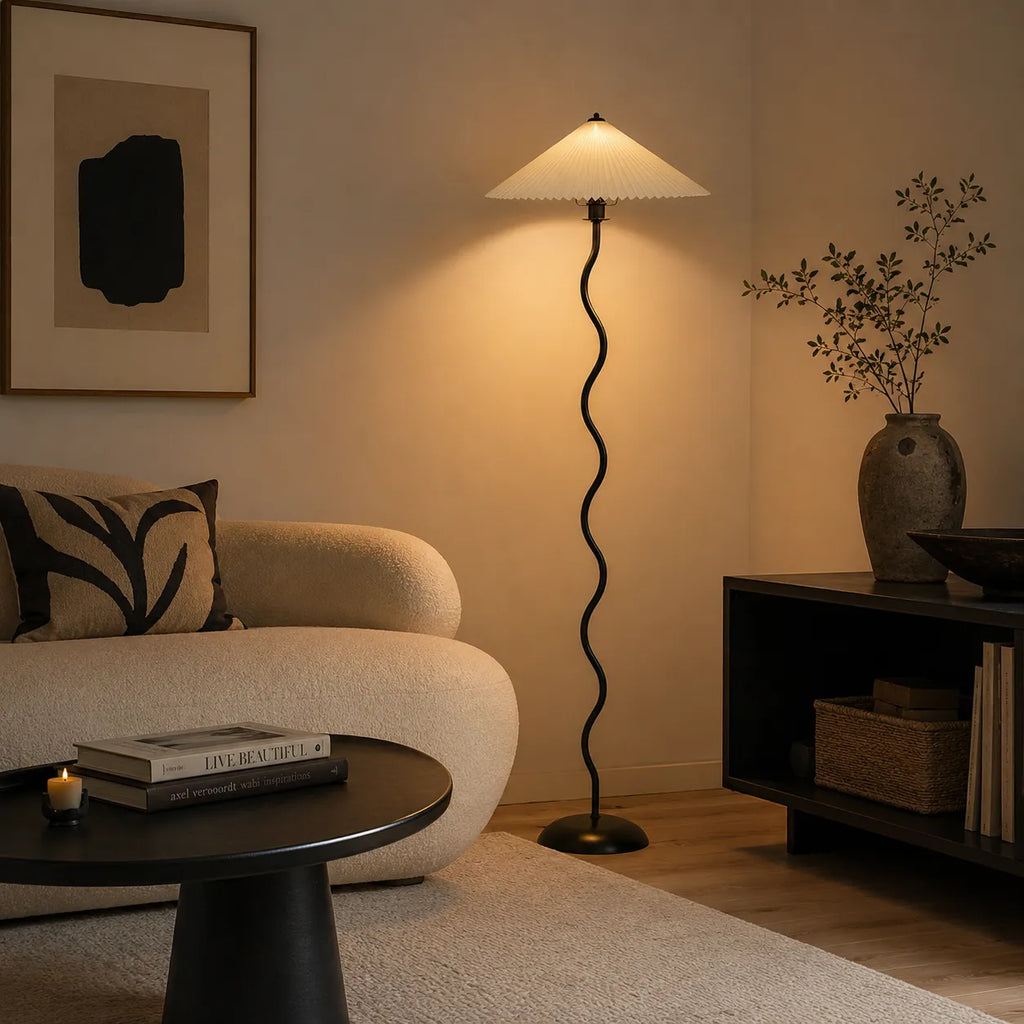 Odette Modern Squiggle Metal & Fabric Floor Lamp