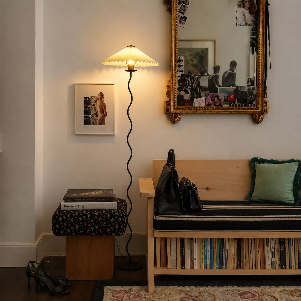 Odette Modern Squiggle Metal & Fabric Floor Lamp