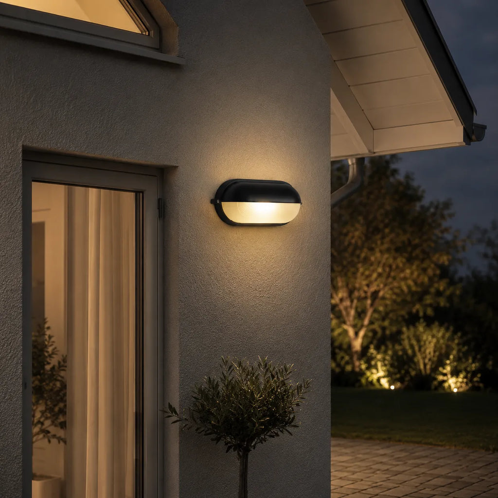 Strata Industrial Ribbed Glass Outdoor Bulkhead Wall Light