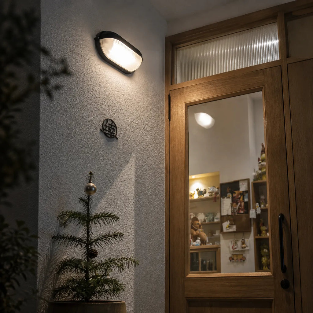Strata Industrial Ribbed Glass Outdoor Bulkhead Wall Light