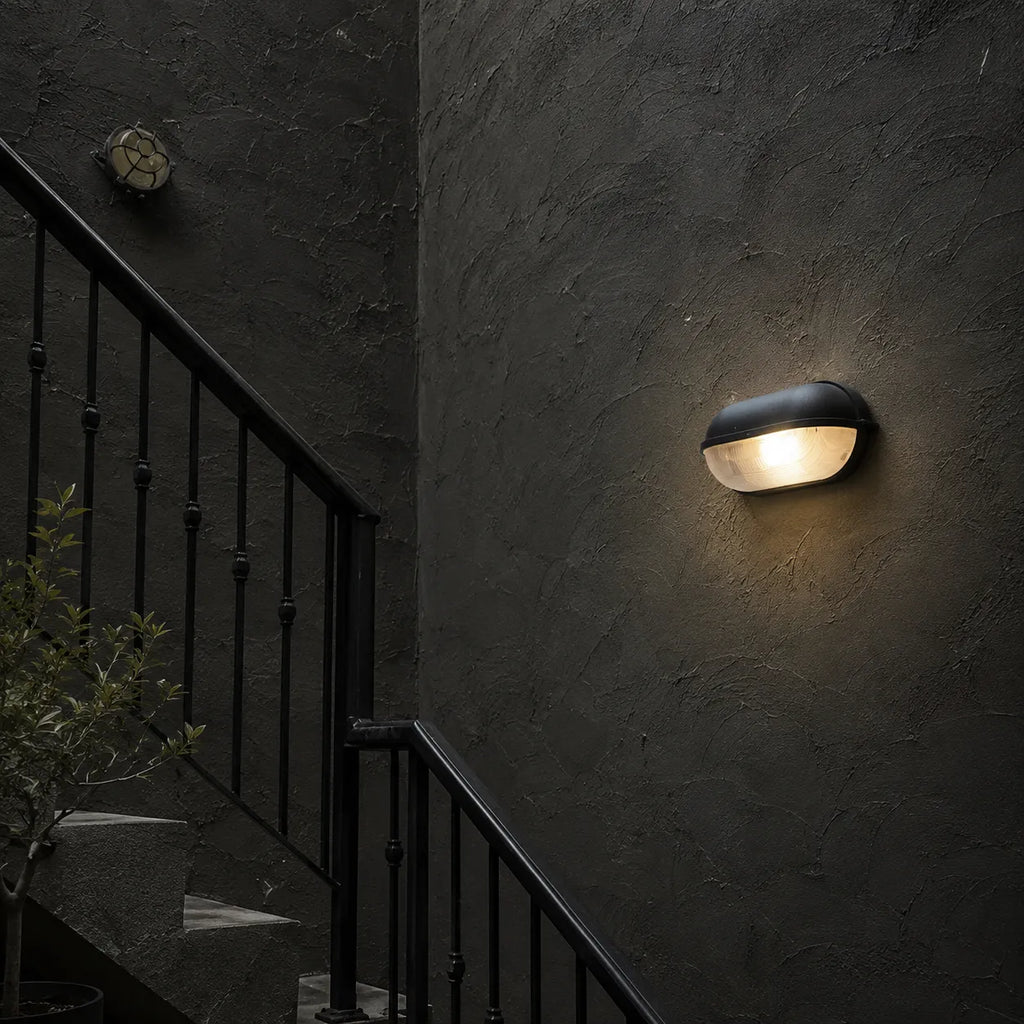 Strata Industrial Ribbed Glass Outdoor Bulkhead Wall Light