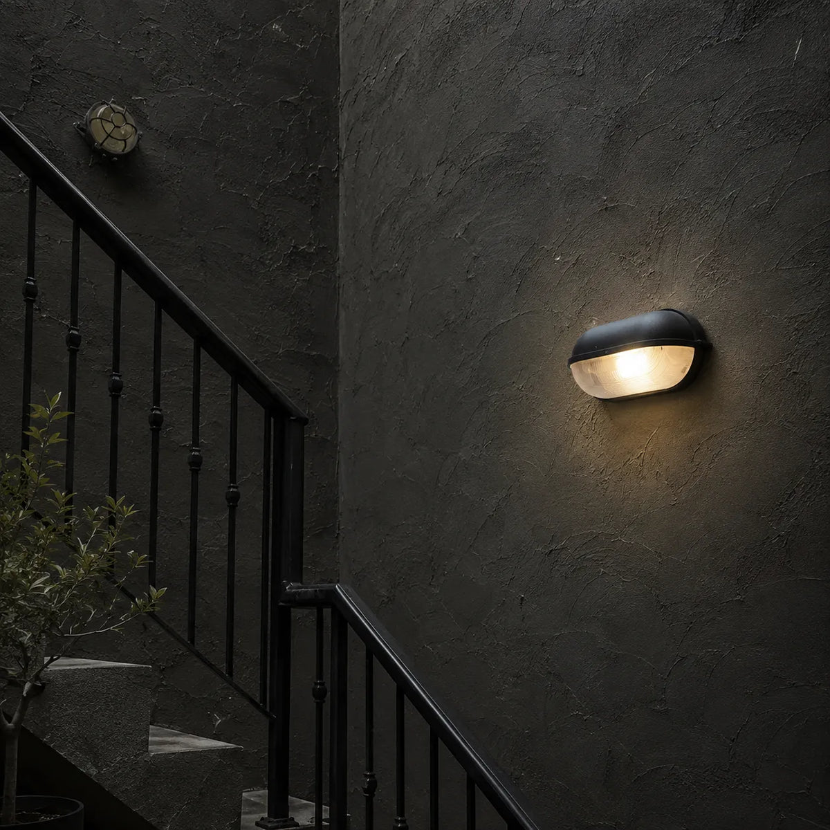 Strata Industrial Ribbed Glass Outdoor Bulkhead Wall Light
