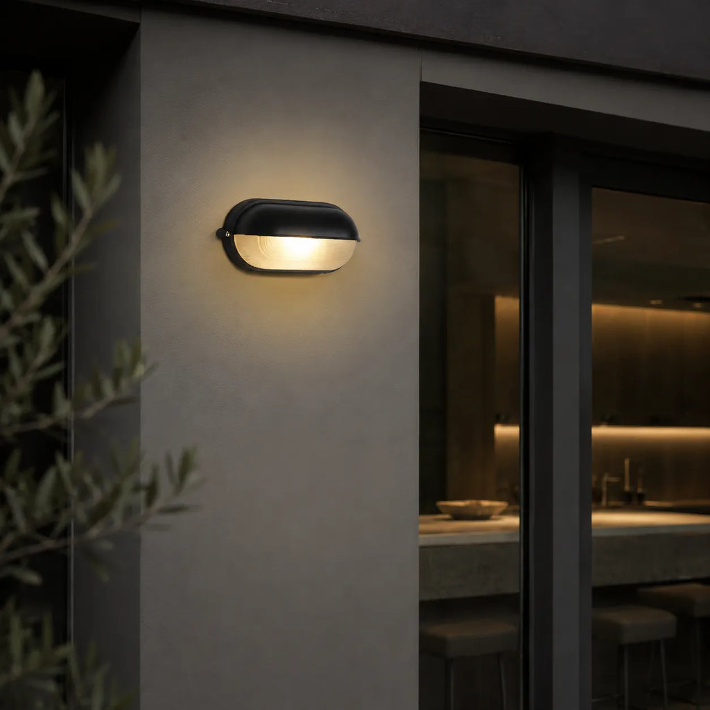 Strata Industrial Ribbed Glass Outdoor Bulkhead Wall Light