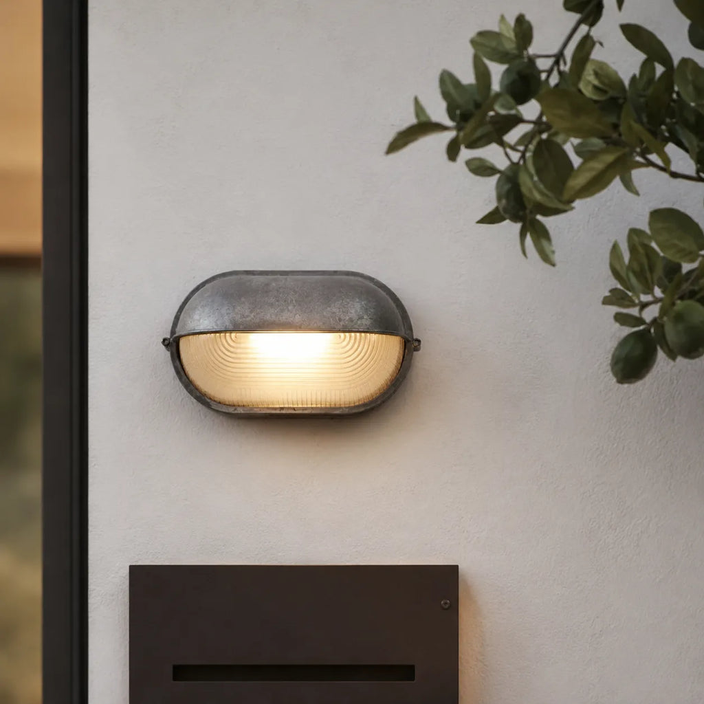 Strata Industrial Ribbed Glass Outdoor Bulkhead Wall Light