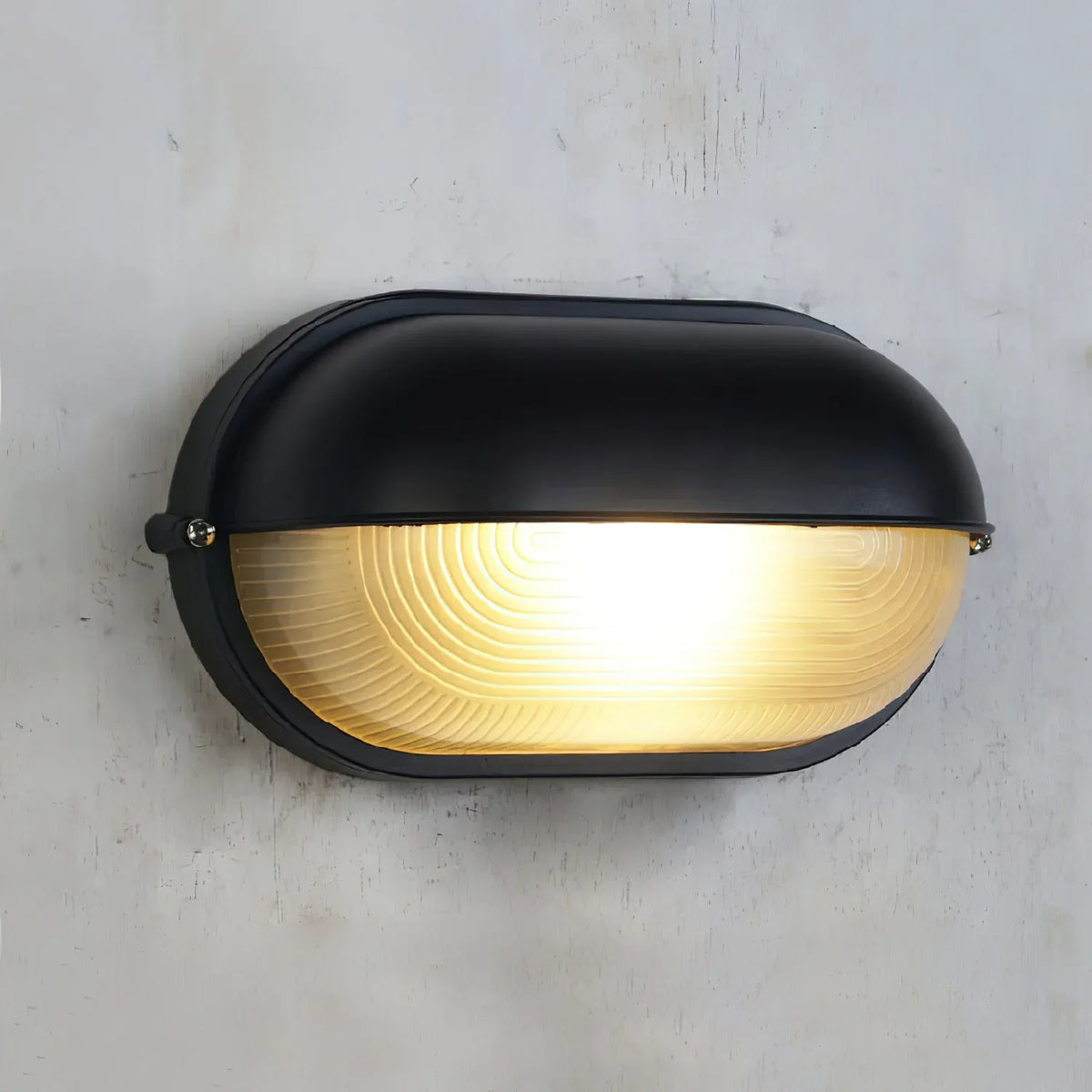Strata Industrial Ribbed Glass Outdoor Bulkhead Wall Light