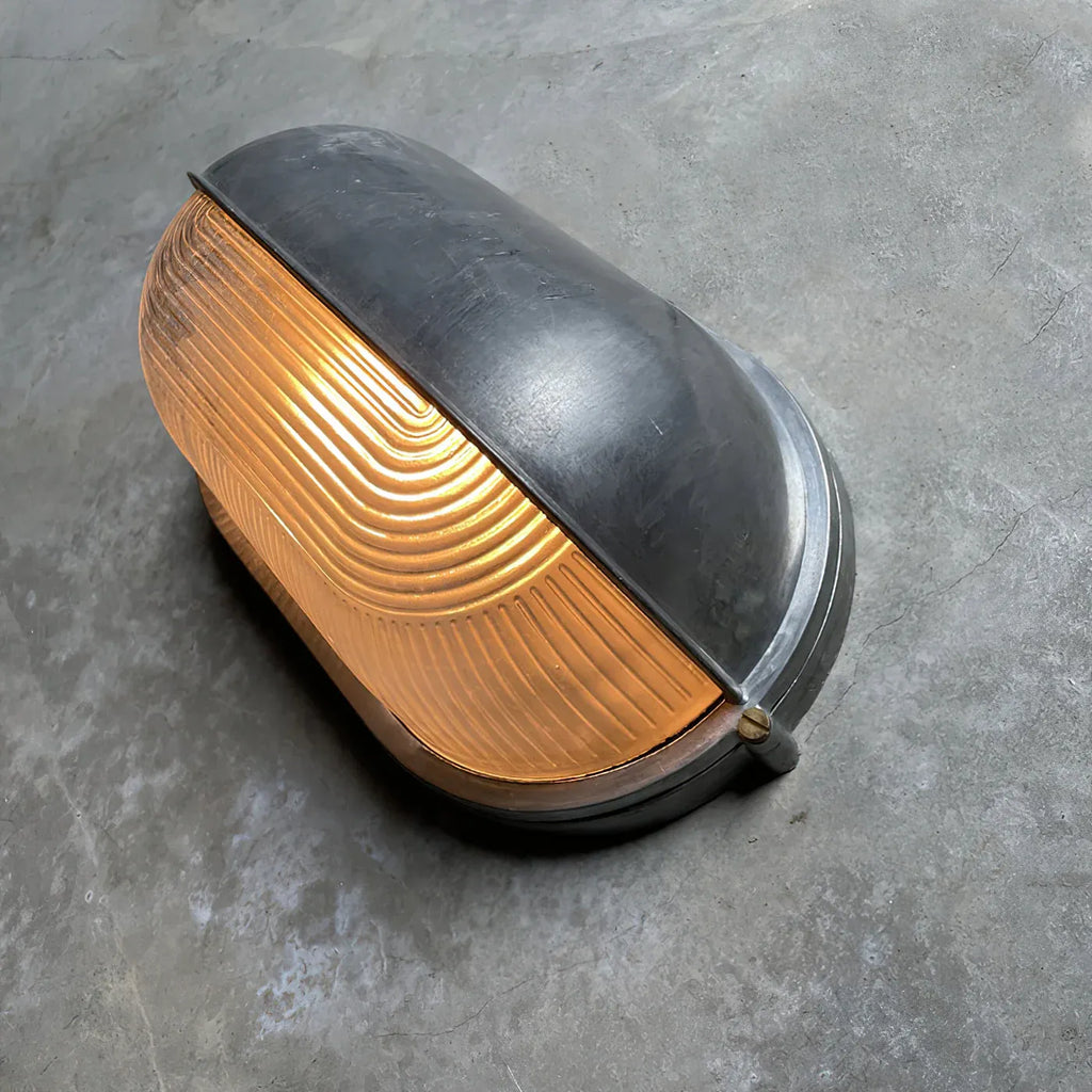 Strata Industrial Ribbed Glass Outdoor Bulkhead Wall Light