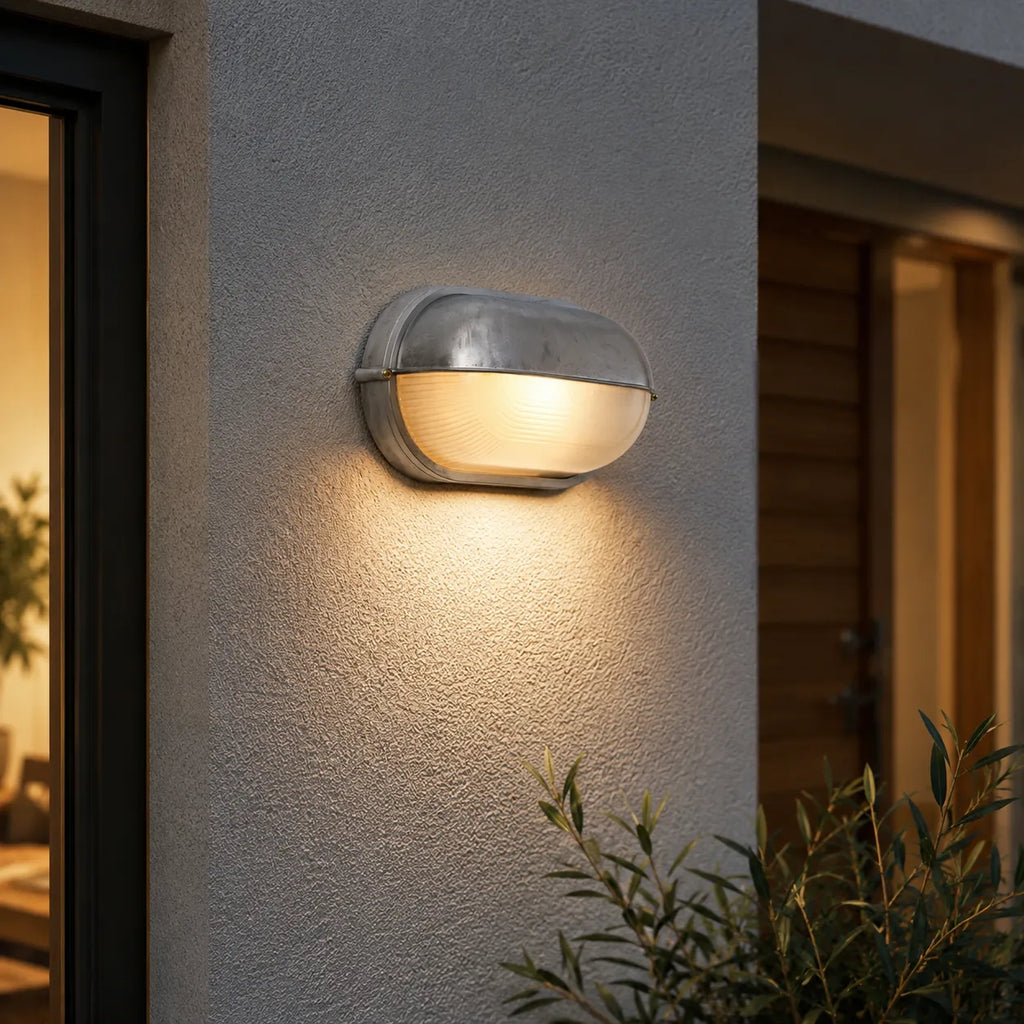 Strata Industrial Ribbed Glass Outdoor Bulkhead Wall Light