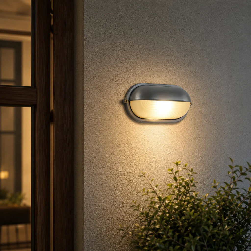Strata Industrial Ribbed Glass Outdoor Bulkhead Wall Light