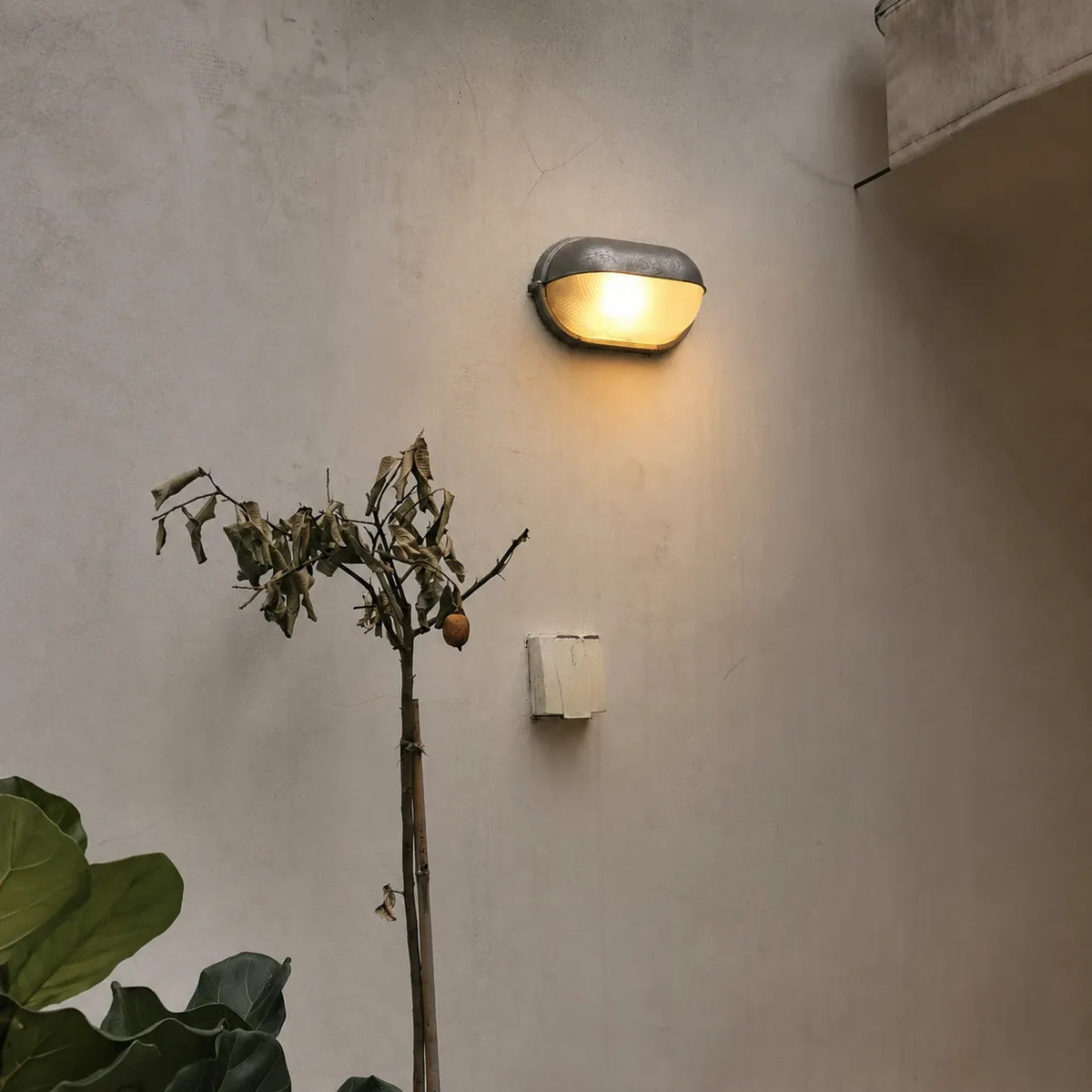 Strata Industrial Ribbed Glass Outdoor Bulkhead Wall Light