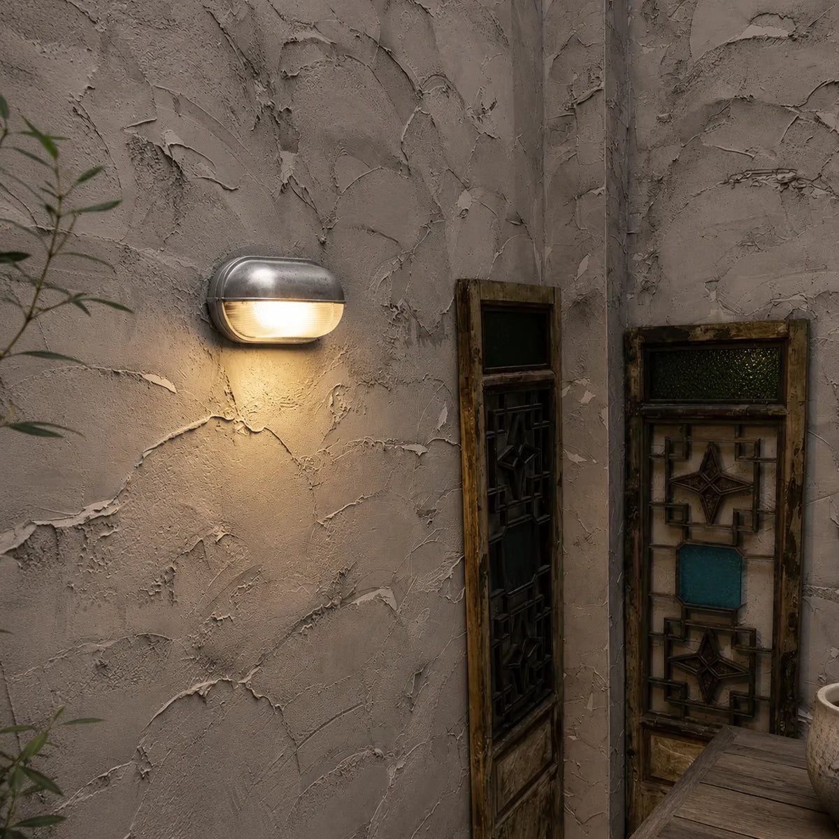 Strata Industrial Ribbed Glass Outdoor Bulkhead Wall Light