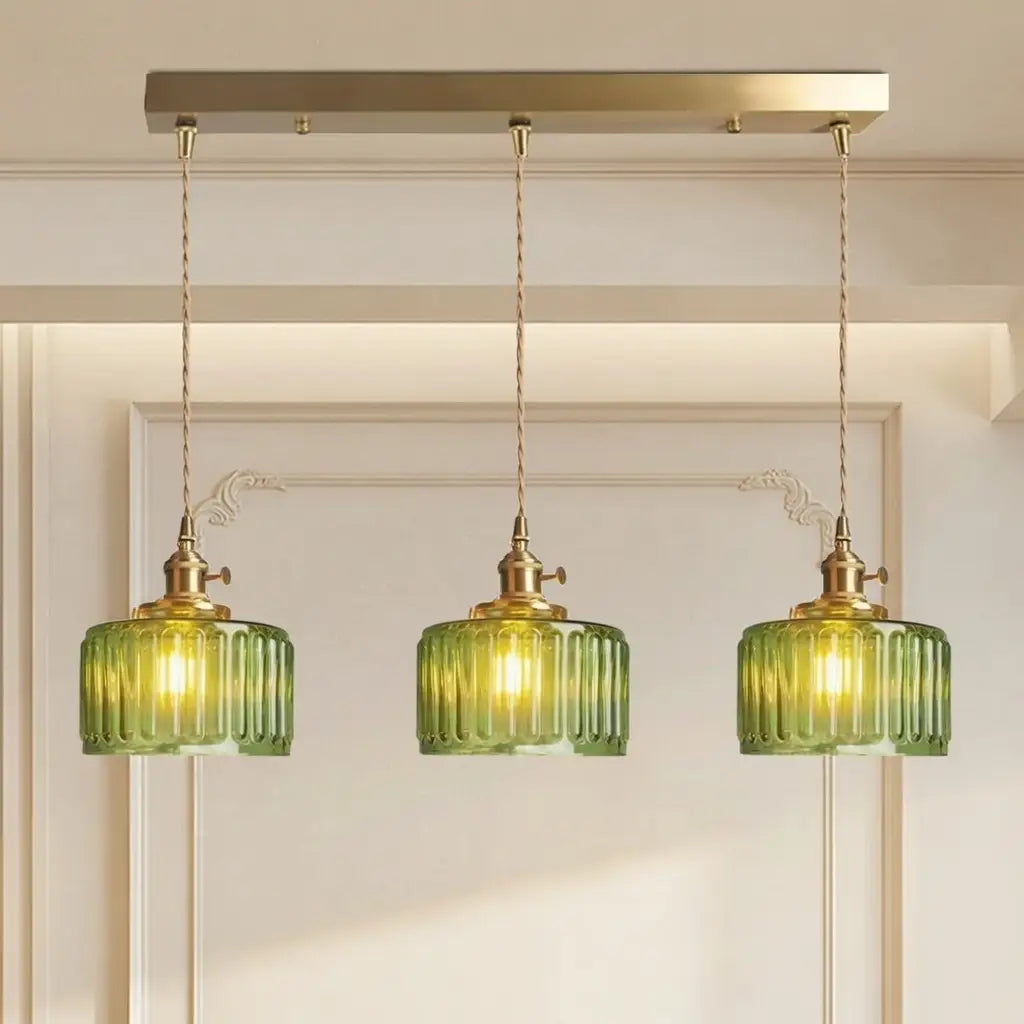 Tonic Vintage Ribbed Glass & Brass Pendant Light