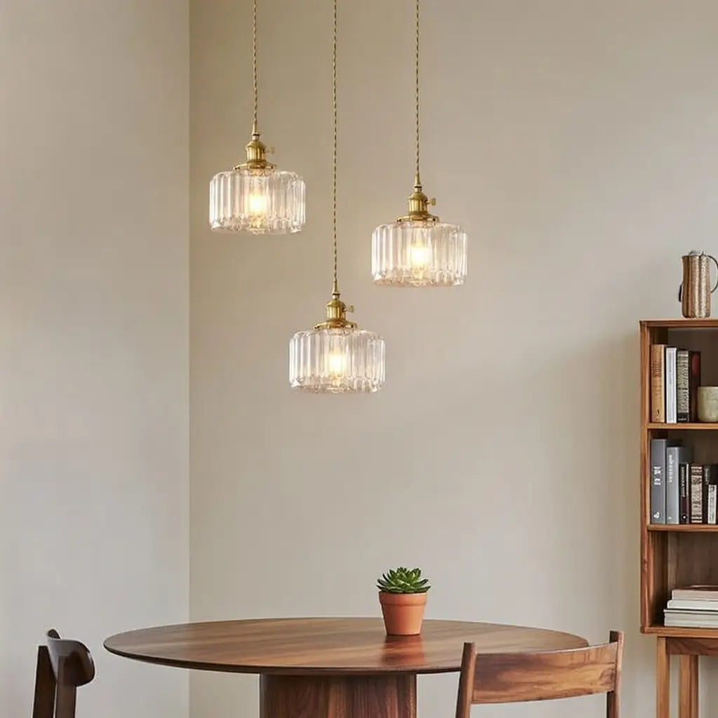 Tonic Vintage Ribbed Glass & Brass Pendant Light
