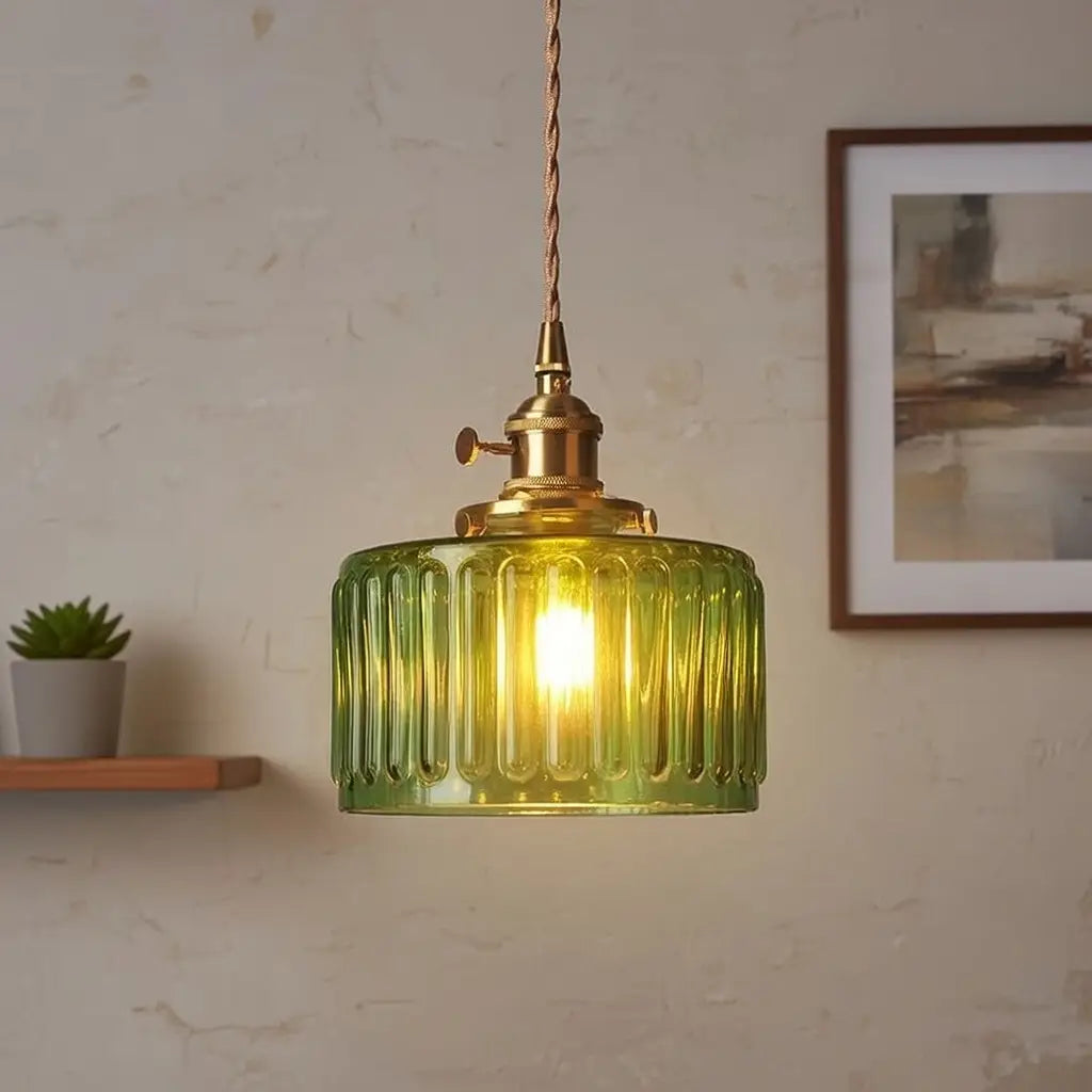 Tonic Vintage Ribbed Glass & Brass Pendant Light