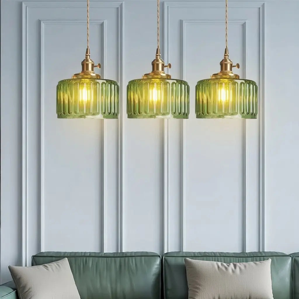 Tonic Vintage Ribbed Glass & Brass Pendant Light