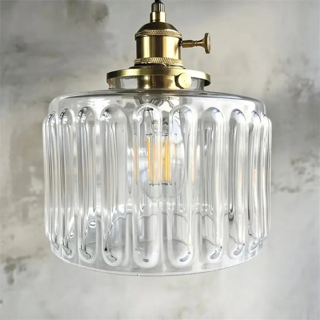 Tonic Vintage Ribbed Glass & Brass Pendant Light
