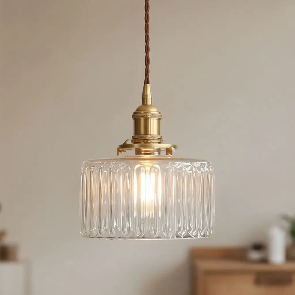Tonic Vintage Ribbed Glass & Brass Pendant Light