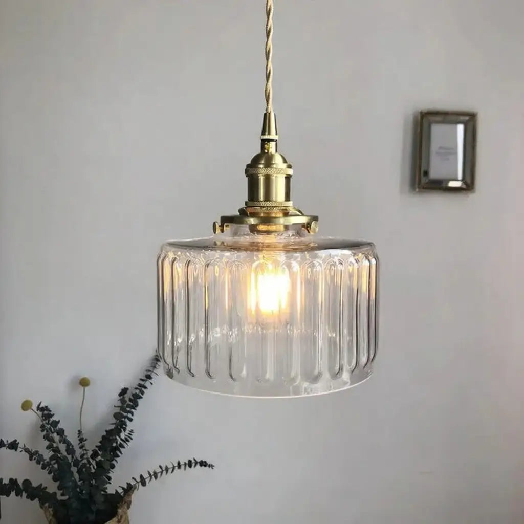 Tonic Vintage Ribbed Glass & Brass Pendant Light