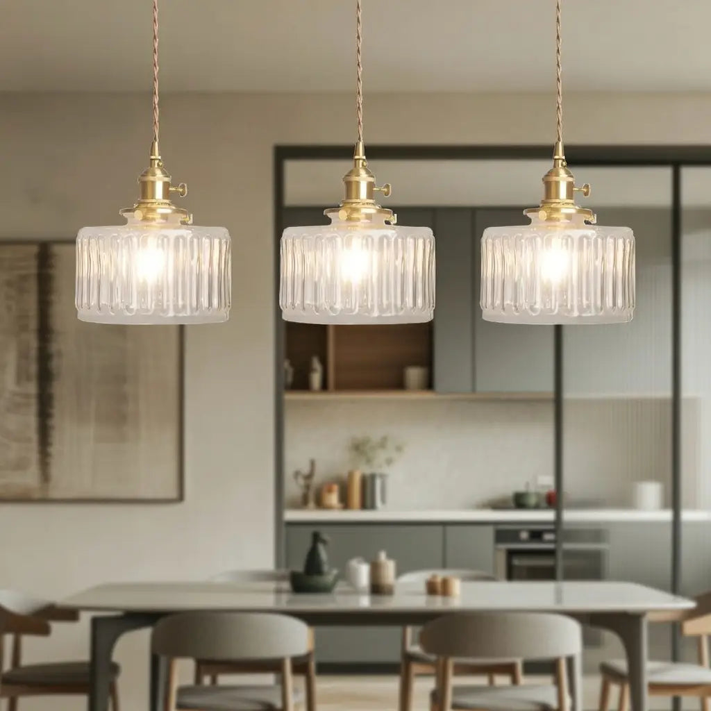 Tonic Vintage Ribbed Glass & Brass Pendant Light
