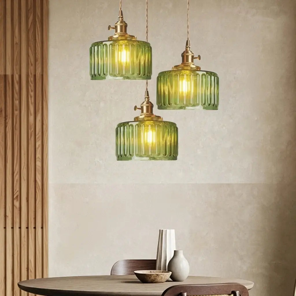 Tonic Vintage Ribbed Glass & Brass Pendant Light