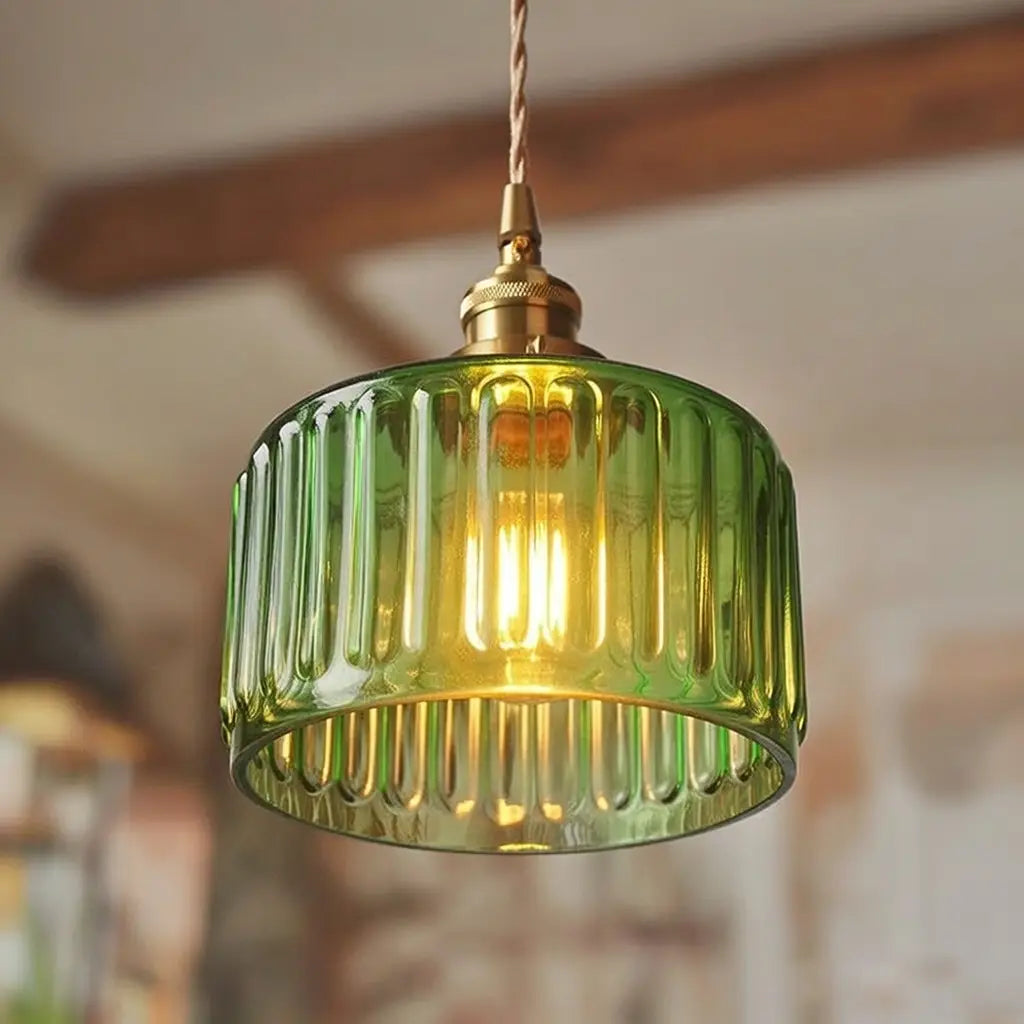 Tonic Vintage Ribbed Glass & Brass Pendant Light