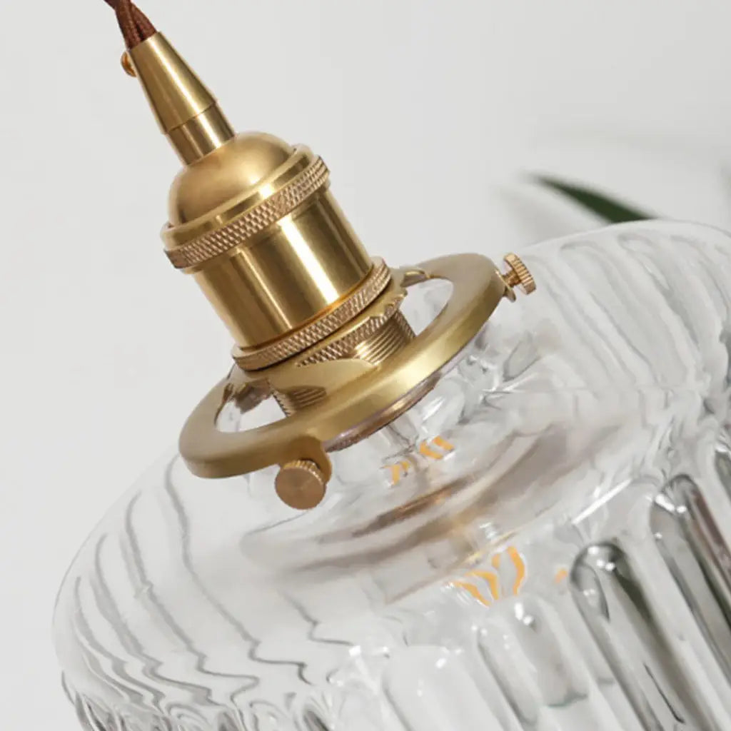Tonic Vintage Ribbed Glass & Brass Pendant Light