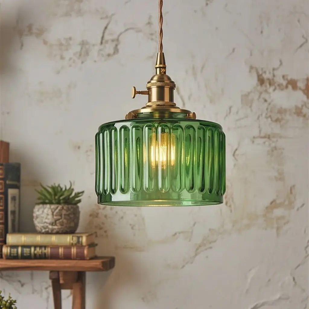 Tonic Vintage Ribbed Glass & Brass Pendant Light