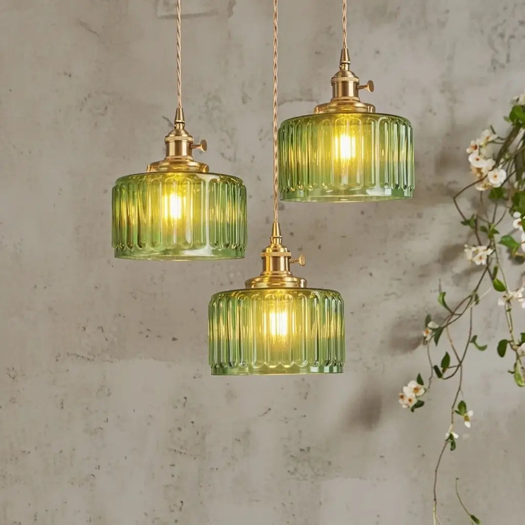 Tonic Vintage Ribbed Glass & Brass Pendant Light