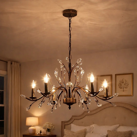 Traditional French Candle Chandelier with Crystal Accents
