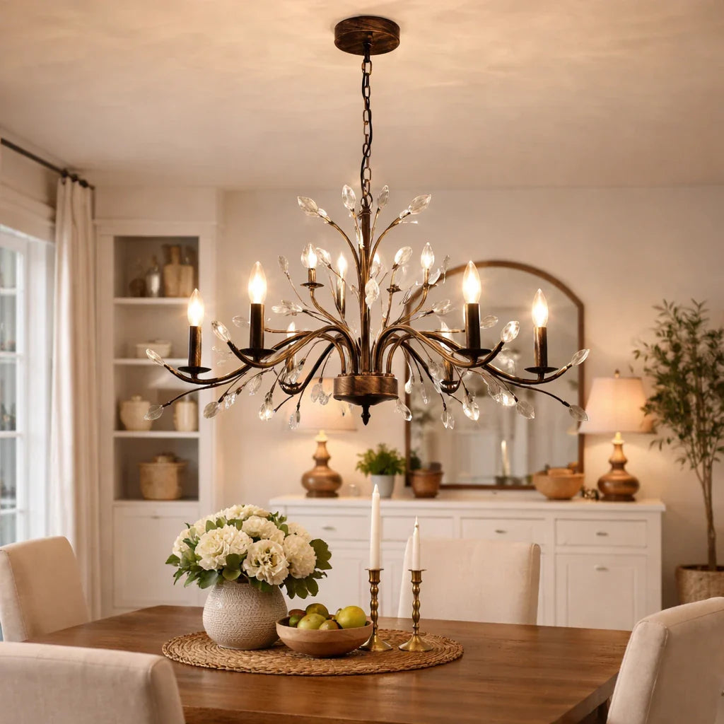 Traditional French Candle Chandelier with Crystal Accents