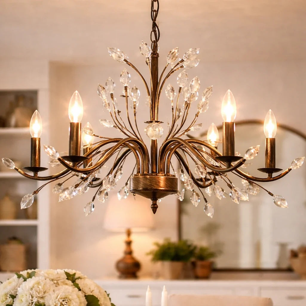 Traditional French Candle Chandelier with Crystal Accents