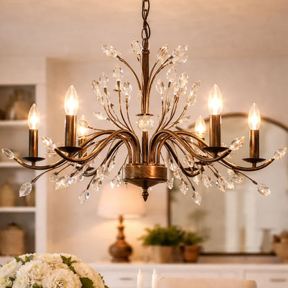 Traditional French Candle Chandelier with Crystal Accents