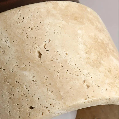 Travertine Cylinder Flush Mount Ceiling Light with Wood Accent