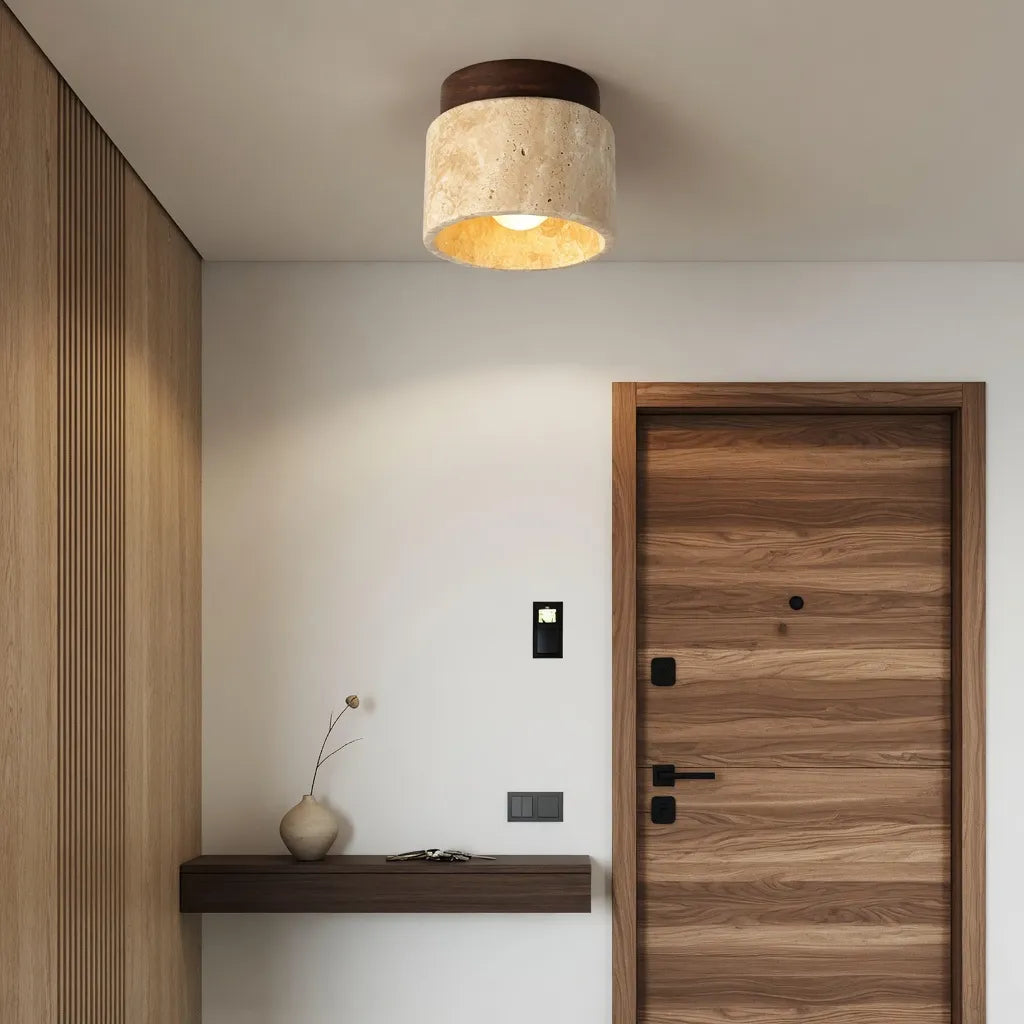 Marina Minimalist Travertine Cylinder Flush Mount Ceiling Light