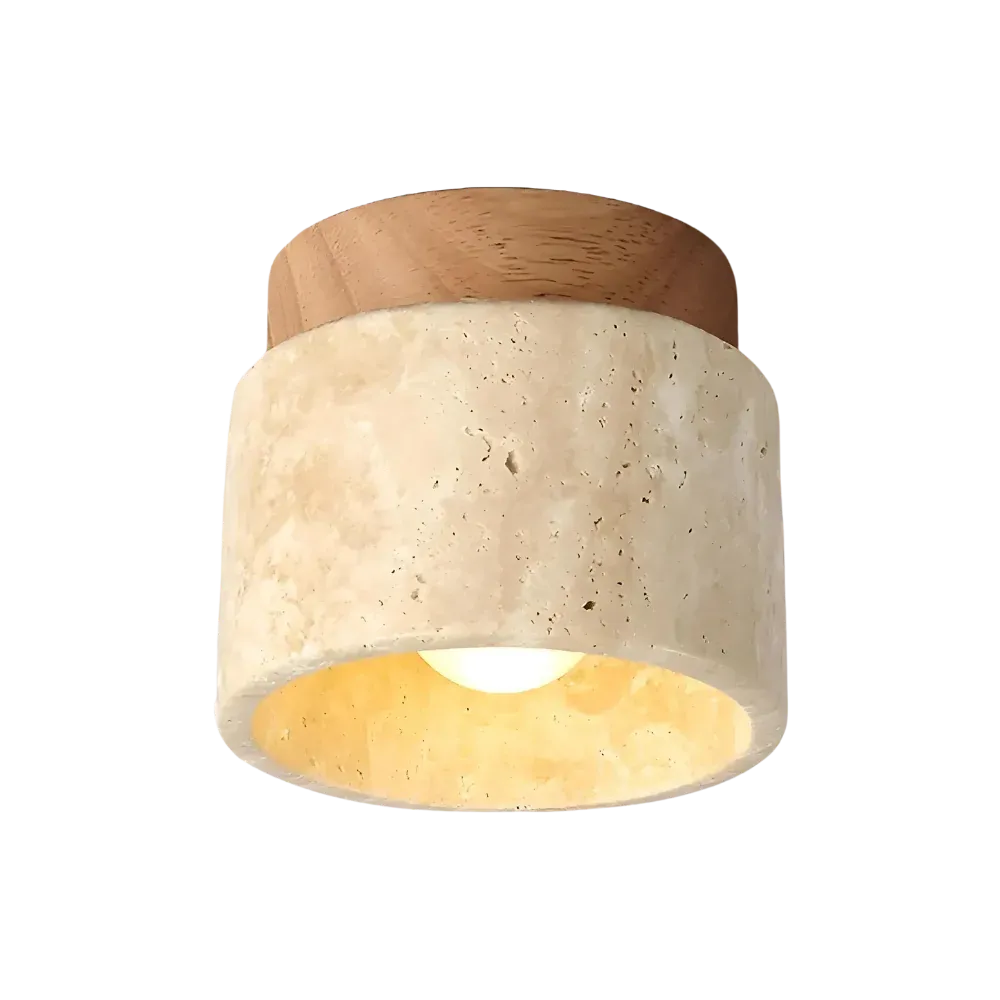 Marina Minimalist Travertine Cylinder Flush Mount Ceiling Light