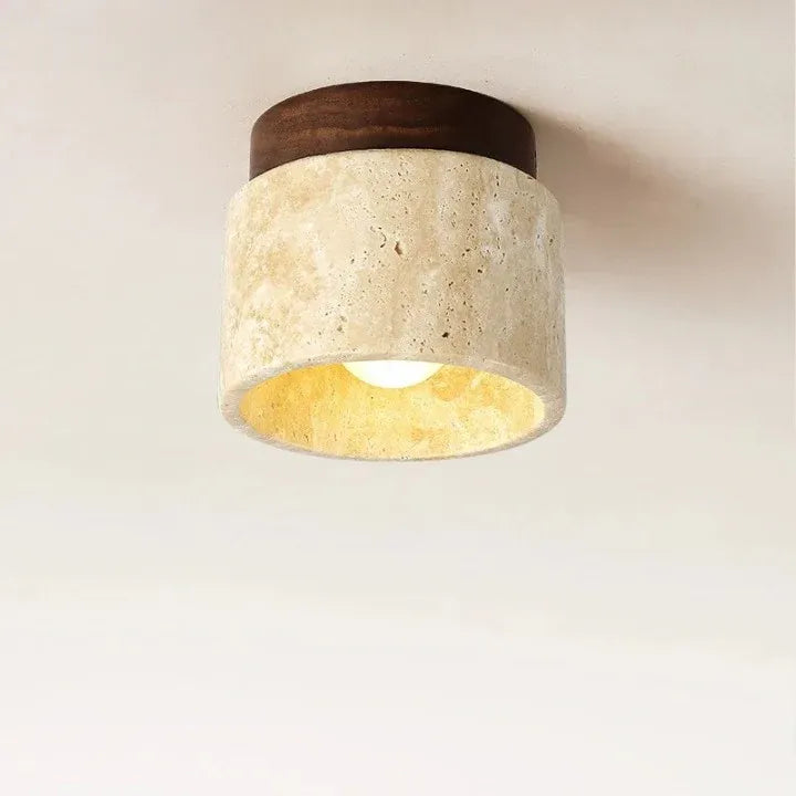 Marina Minimalist Travertine Cylinder Flush Mount Ceiling Light