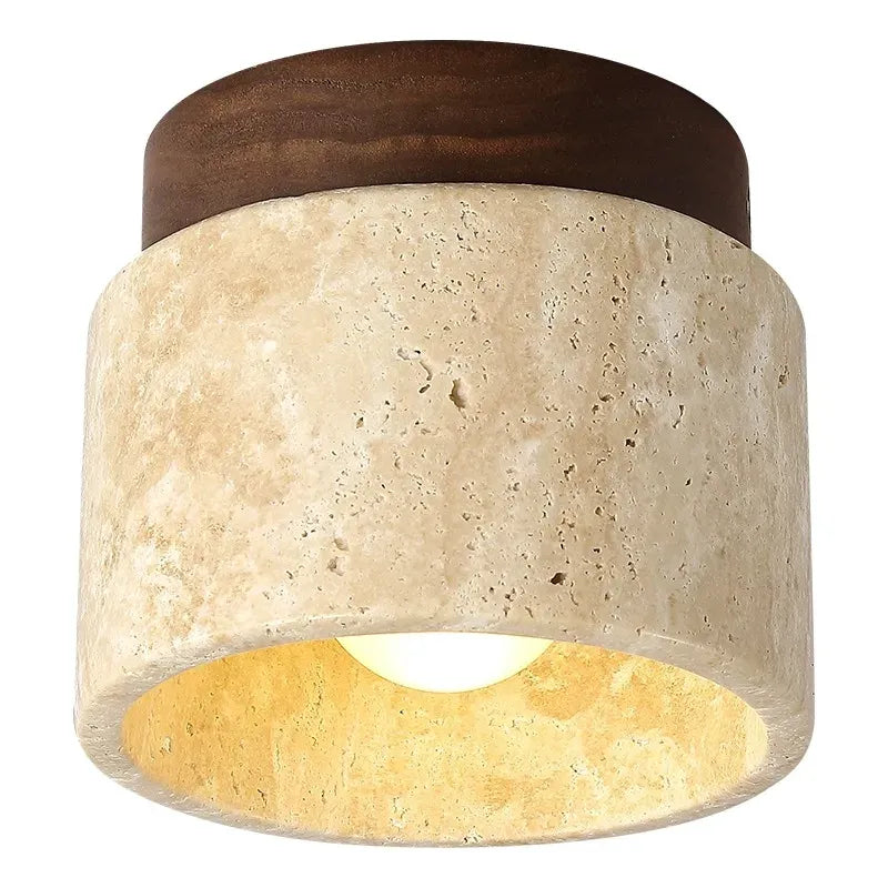 Marina Minimalist Travertine Cylinder Flush Mount Ceiling Light
