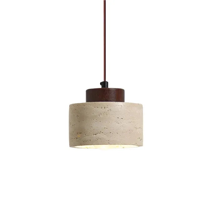 Oliven Minimalist Travertine & Wood Cylinder Pendant Light