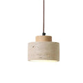 Oliven Minimalist Travertine & Wood Cylinder Pendant Light