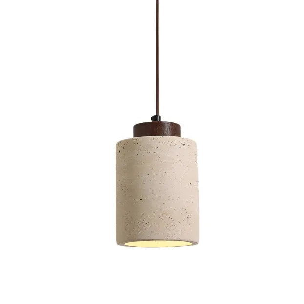 Oliven Minimalist Travertine & Wood Cylinder Pendant Light