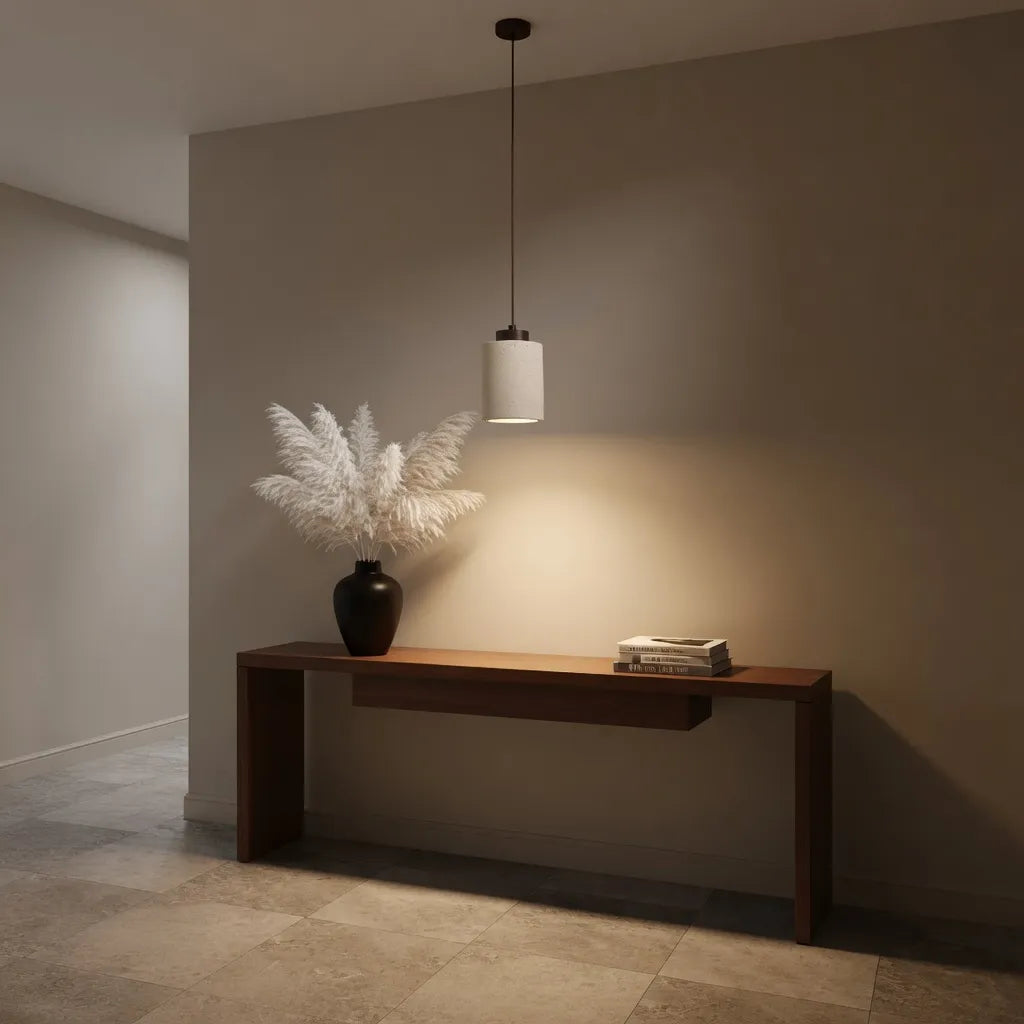 Oliven Minimalist Travertine & Wood Cylinder Pendant Light