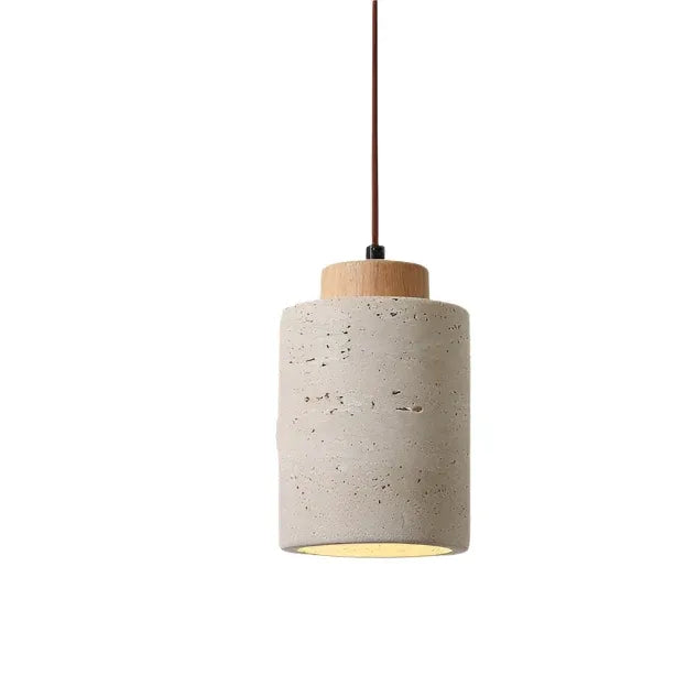 Oliven Minimalist Travertine & Wood Cylinder Pendant Light