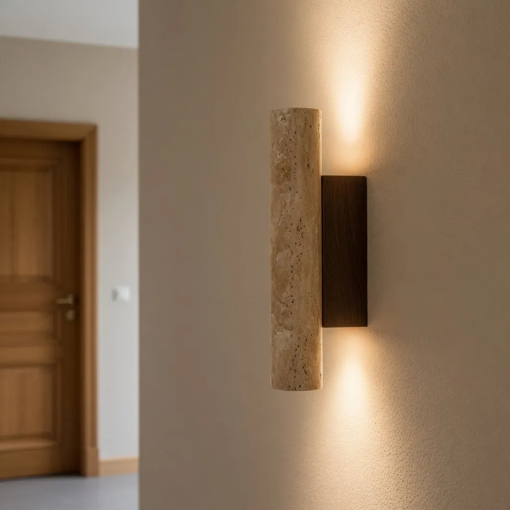 Travertine Cylinder Wall Light with Clean Profile